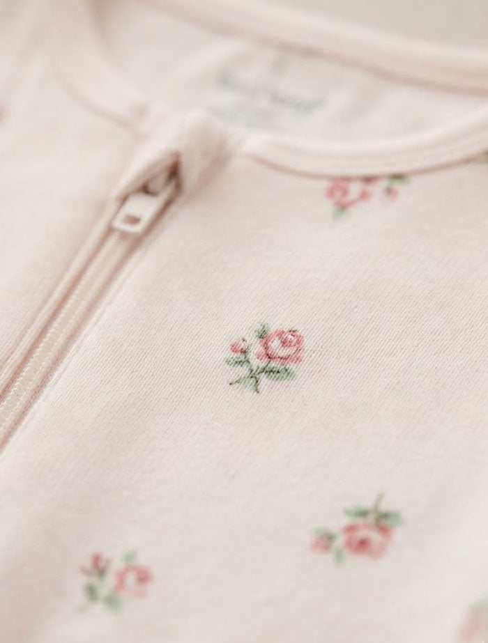 Powder pink zipper floral sleepsuit