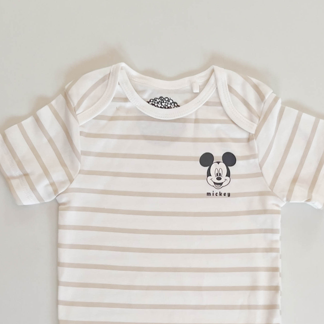 WHITE LINNED MICKEY ONESIE
