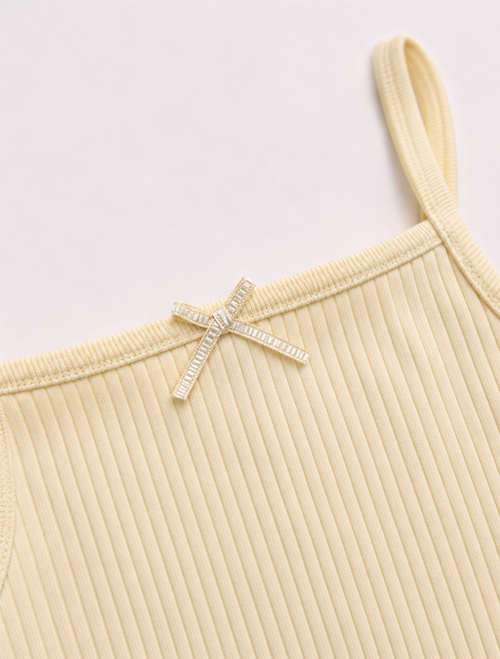 Butter yellow ribbed spaghetti strap onesie