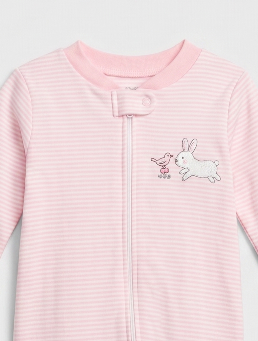 PINK AND WHITE STRIPED ZIPPER SLEEPSUIT
