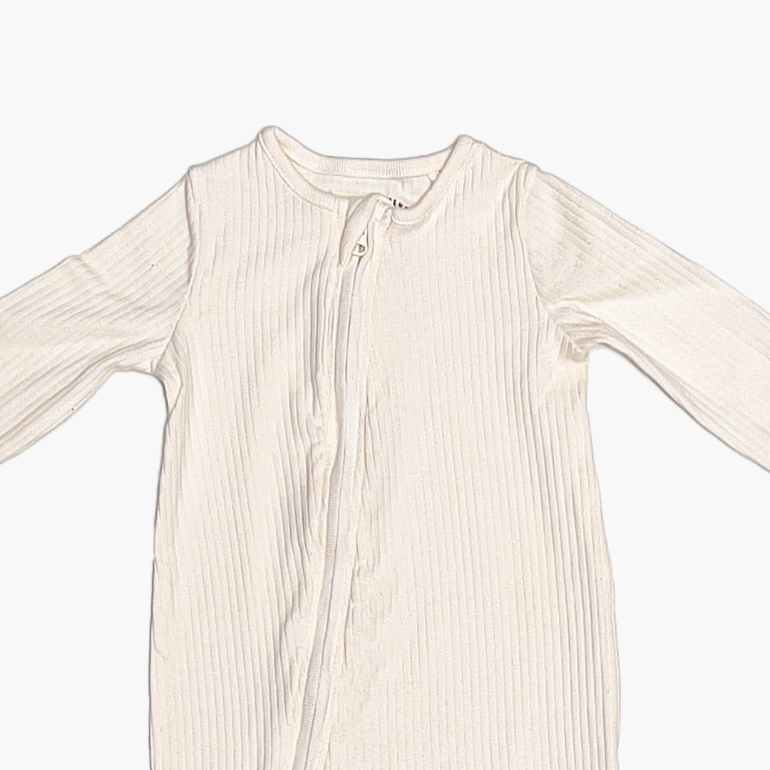 BEIGE RIBBED ZIPPER ROMPER