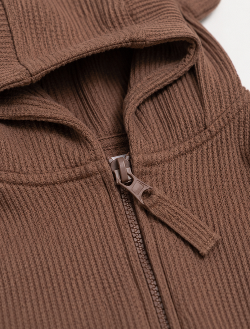 Brown hooded zipper romper