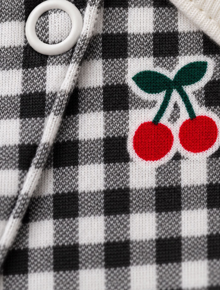 Black check berry button sleep suit