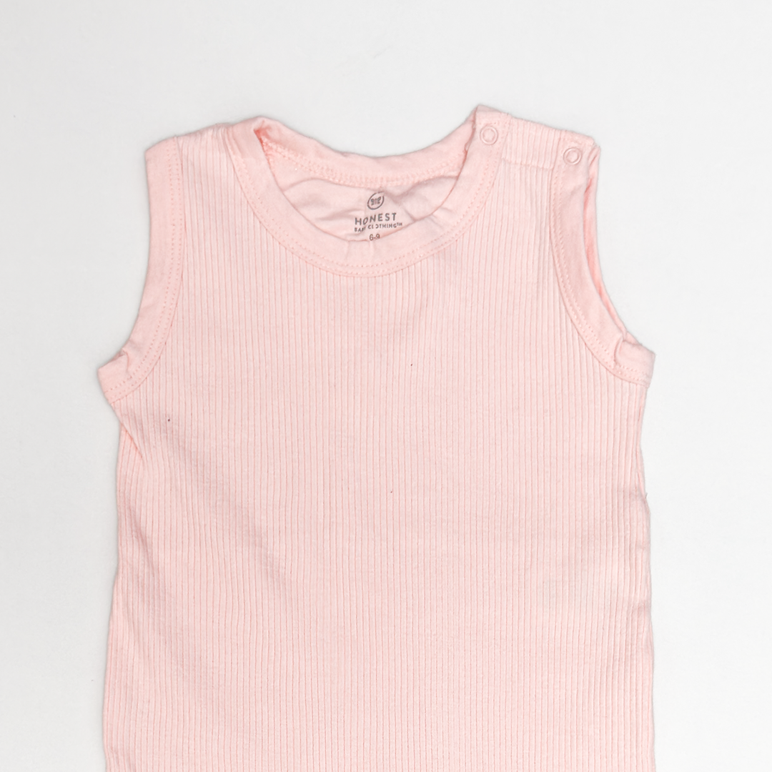 PEACH PINK RIBBED SLEEVELESS ROMPER