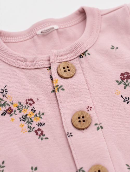 Pink floral button romper