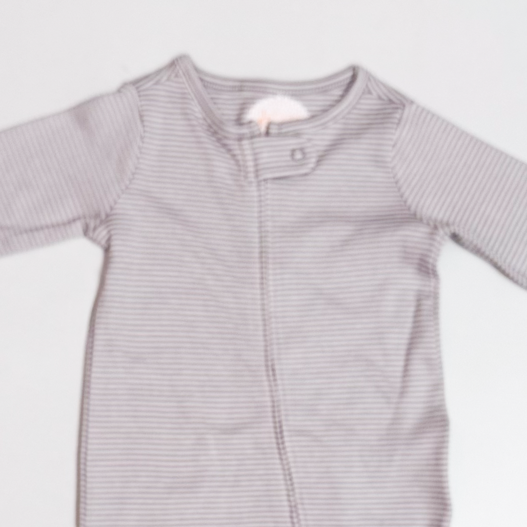 GREY STRIPED ZIPPER SLEEPSUIT
