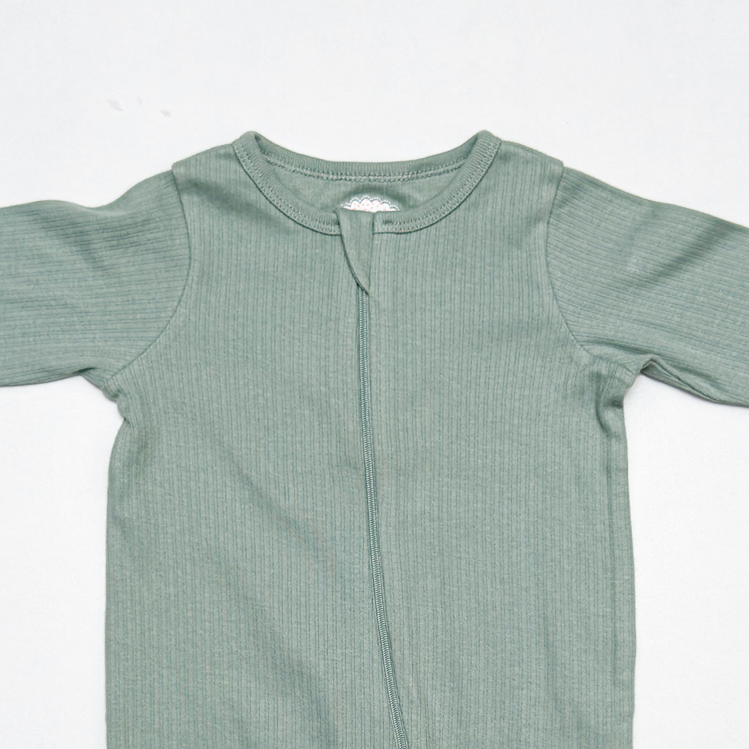 SAGE GREEN RIBBED SLEEPSUIT