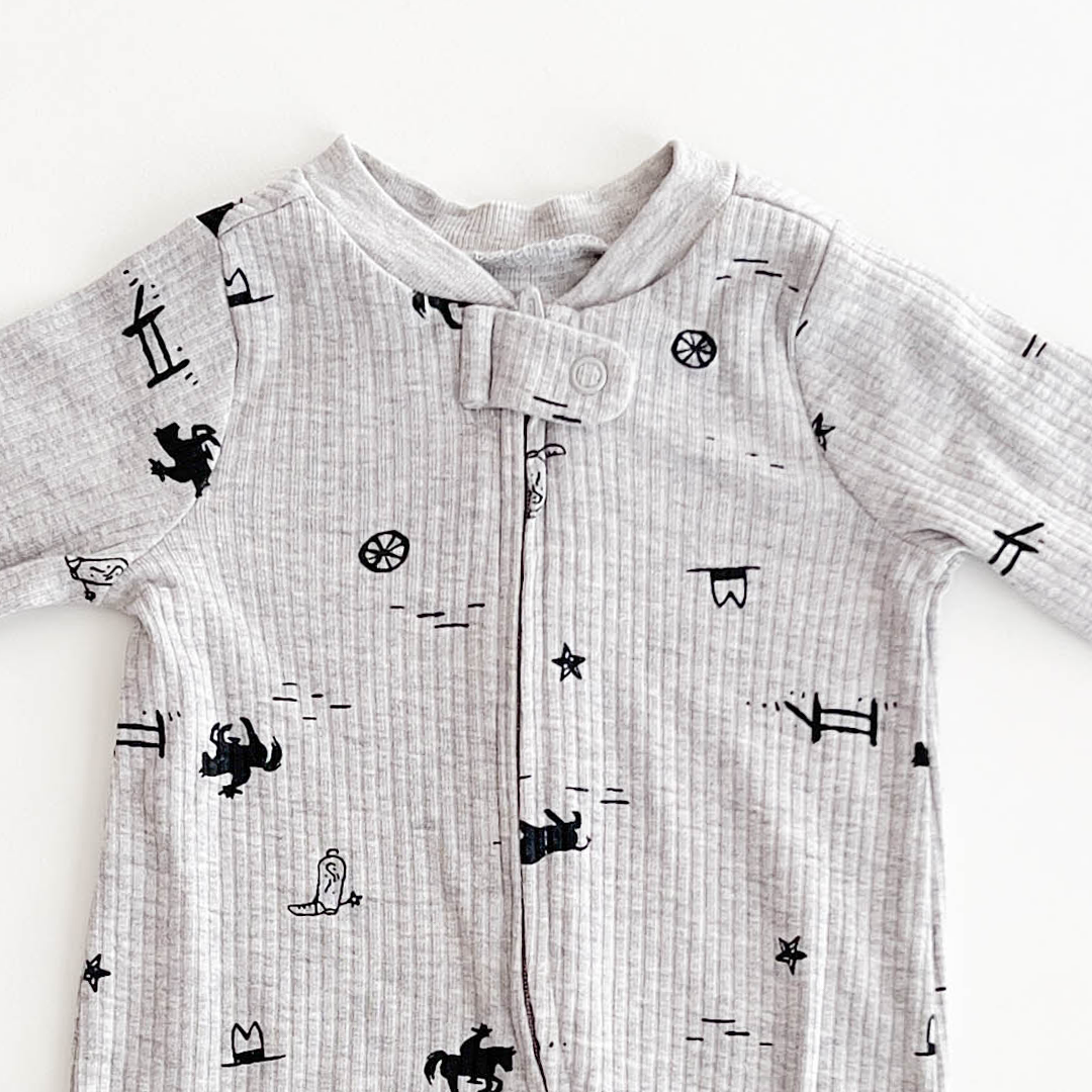 GREY RIBBED COTTON SLEEPSUIT