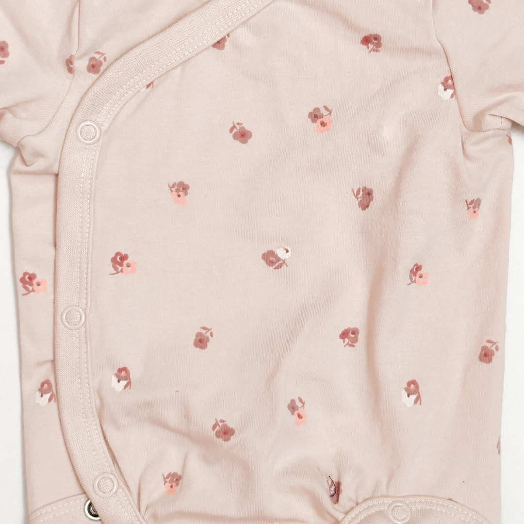 BEIGE FLORAL WRAPOVER ONESIE