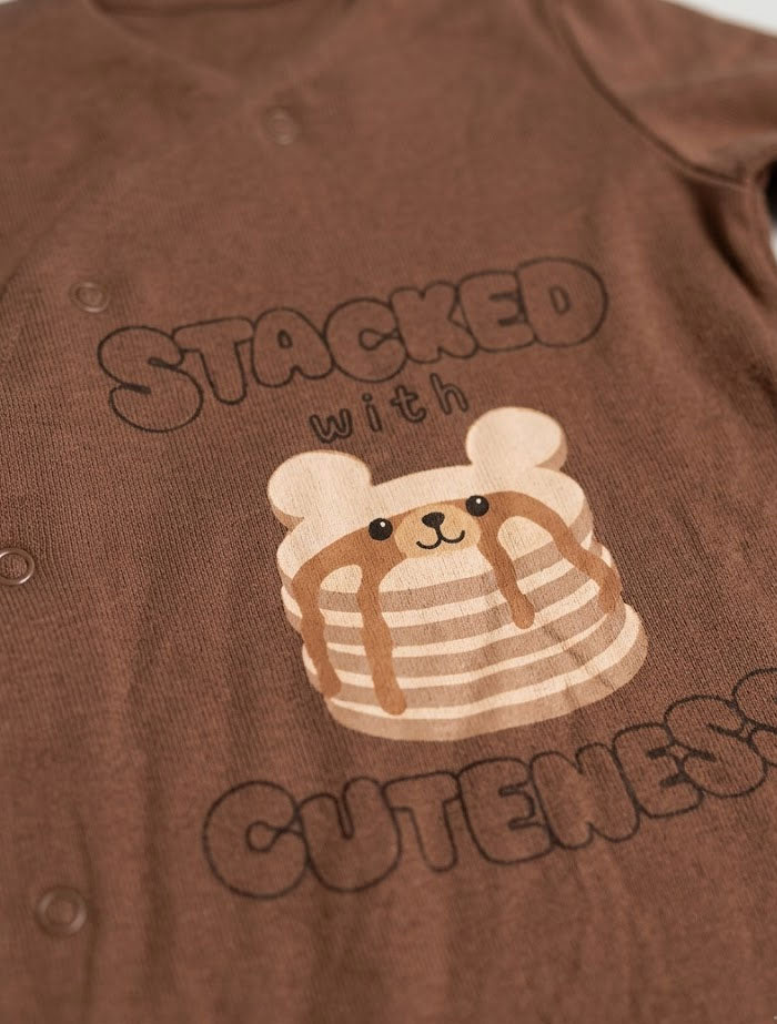 Brown pancake printed wrap over sleepsuit