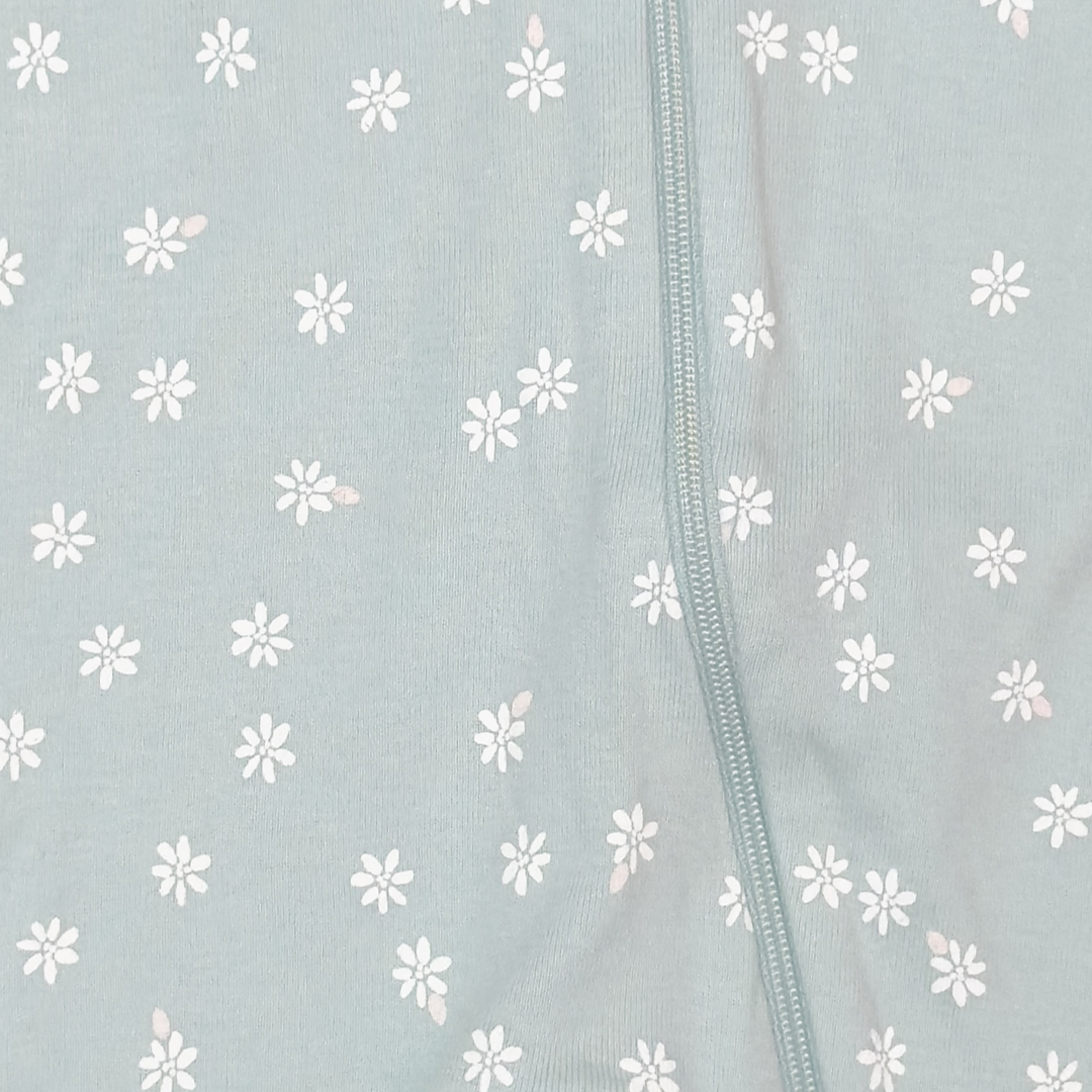 AQUA BLUE FLORAL ZIPPER SLEEPSUIT