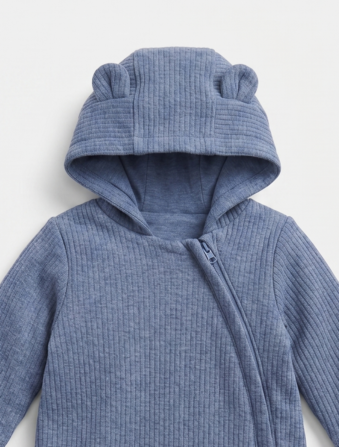 BLUE RIBBED WINTER HOODED SLEEPSUIT