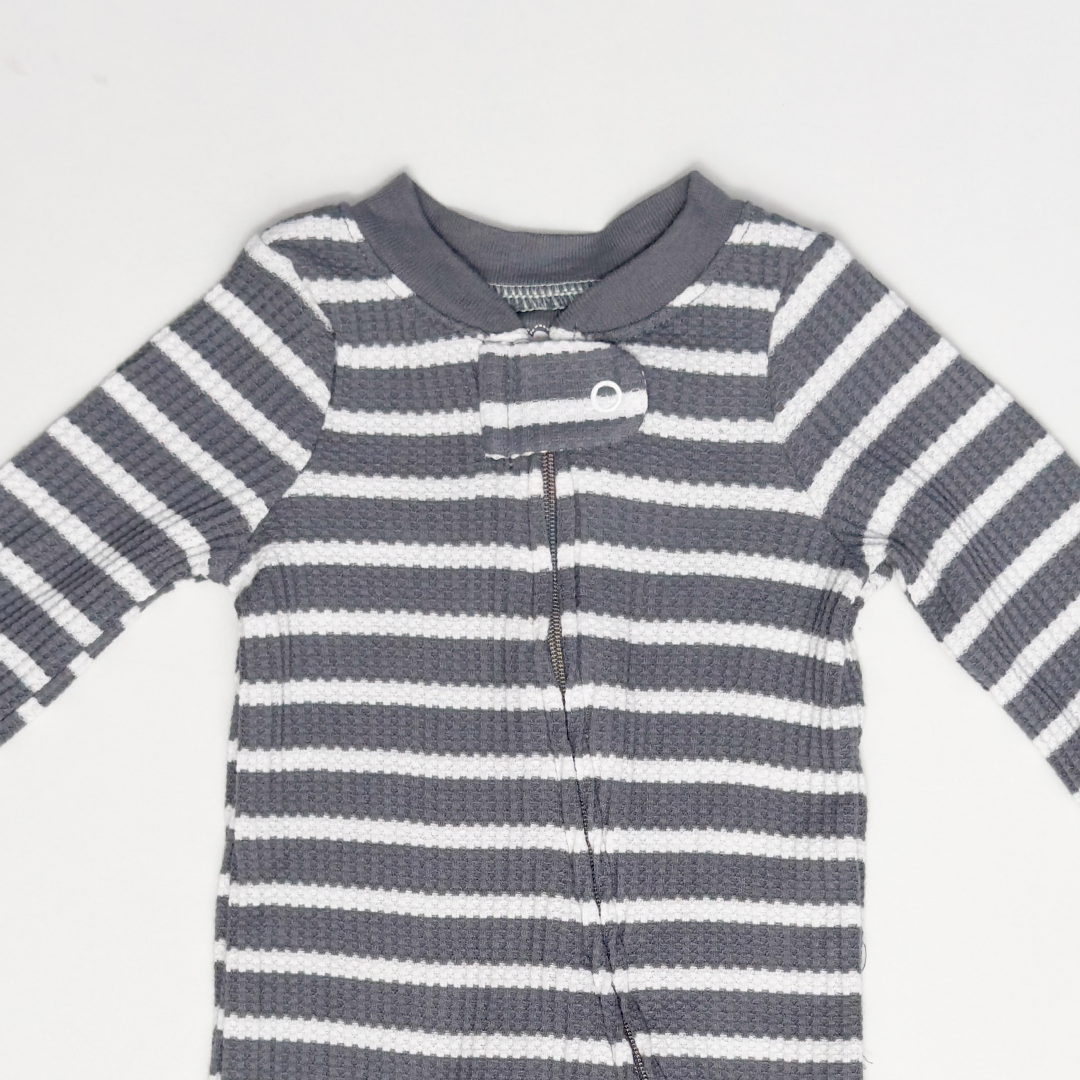 GREY AND WHITE STRIPED SLEEPSUIT