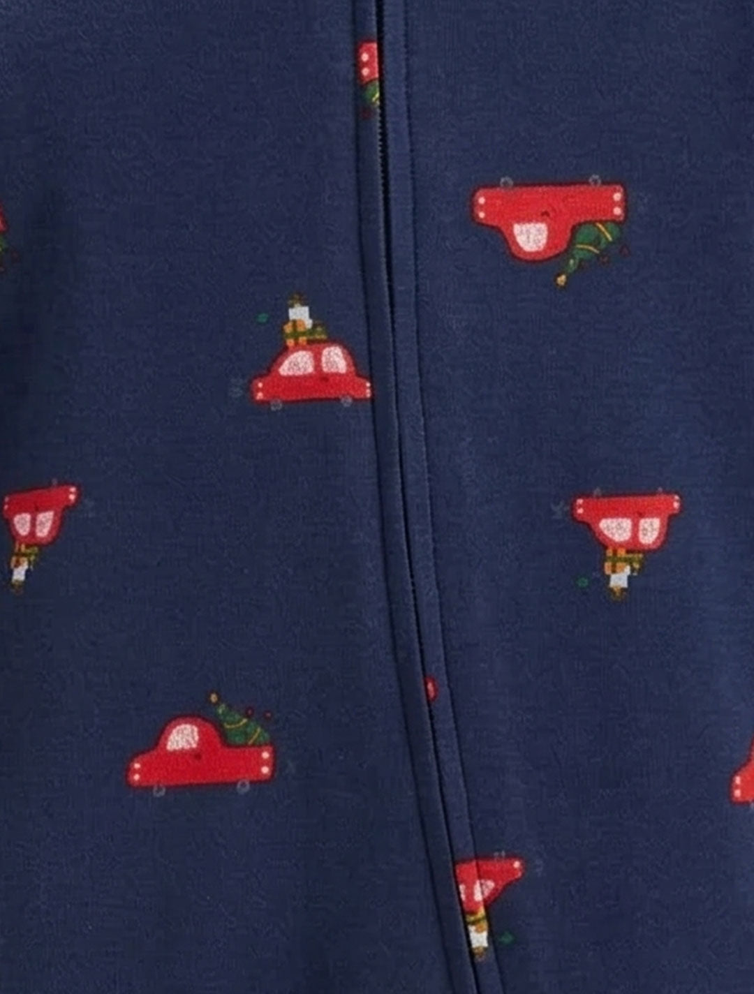 NAVY BLUE CAR PRINTED ZIPPER SLEEPSUIT