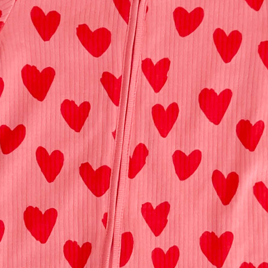 PINK AND RED LOVE PRINT RIBBED ROMPER