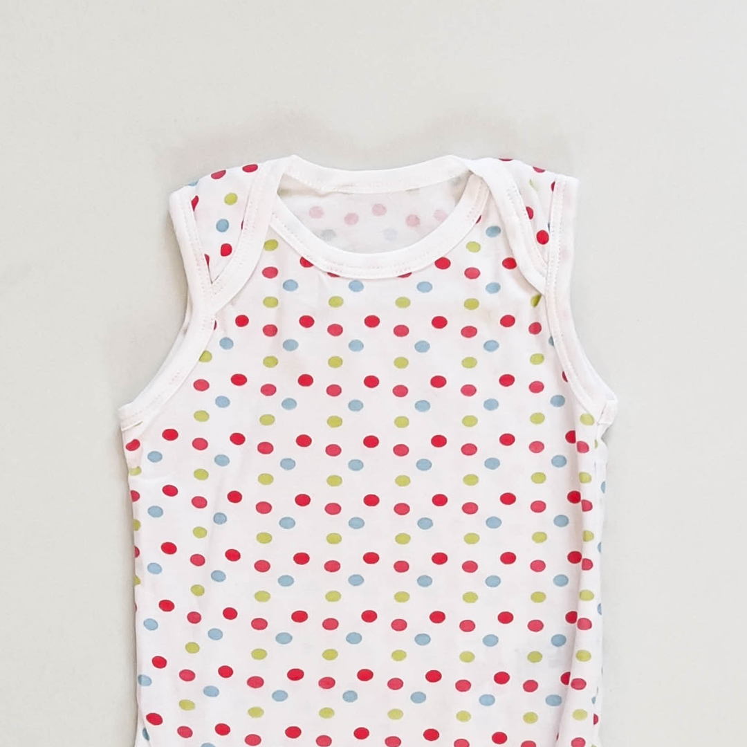 MULTICOLOR DOTTED  SLEEVLESS ONESIE