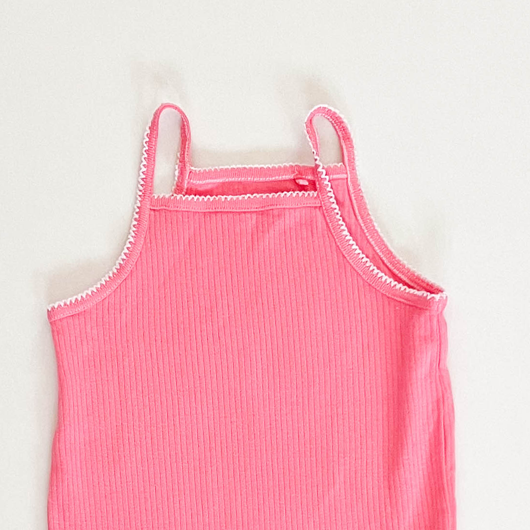HOT PINK RIBBED SPAGHETTI STRAP ONESIE
