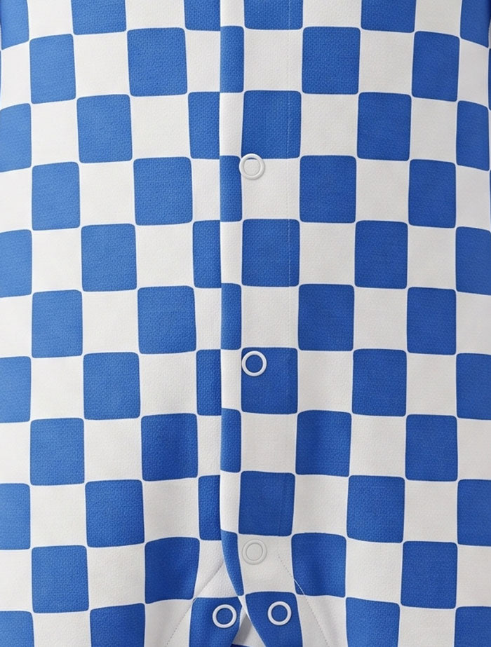 Royal blue white check button sleepsuit