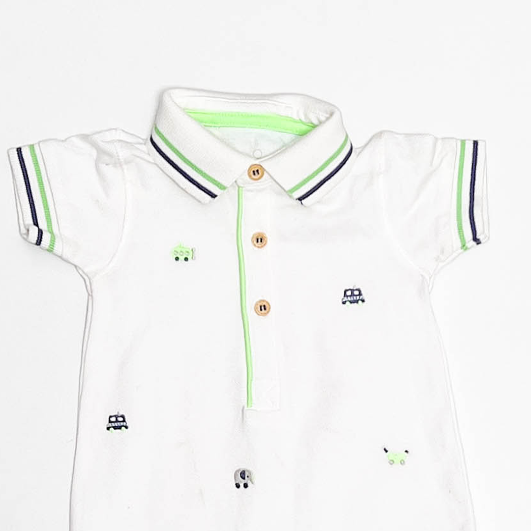 PREMIUM WHITE CAR PATTERNED JUMPSUIT