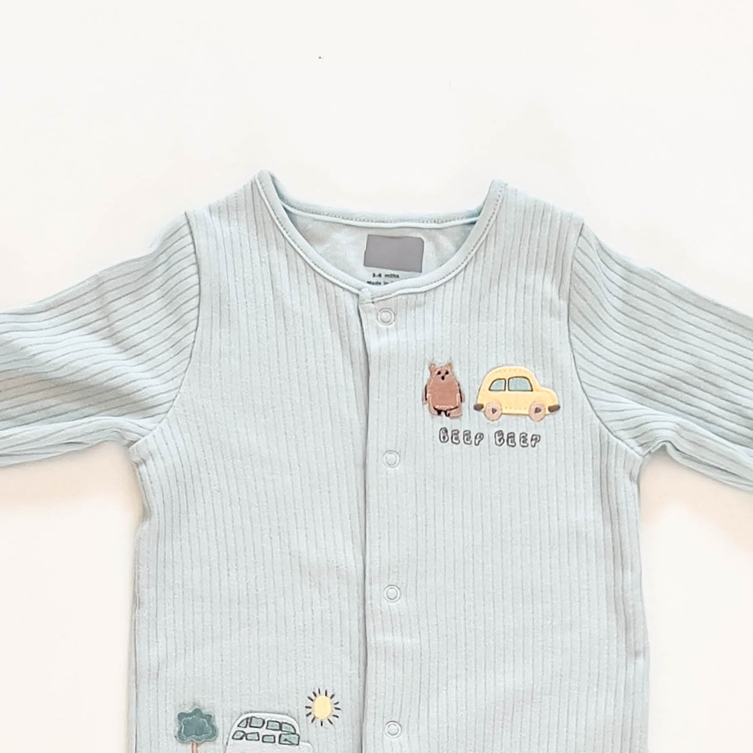 AQUA BLUE RIBBED SLEEPSUIT