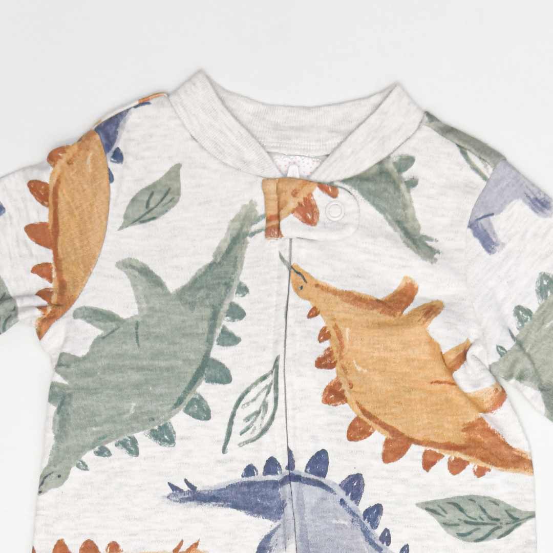GREY UNISEX DINO PRINTED SLEEPSUIT
