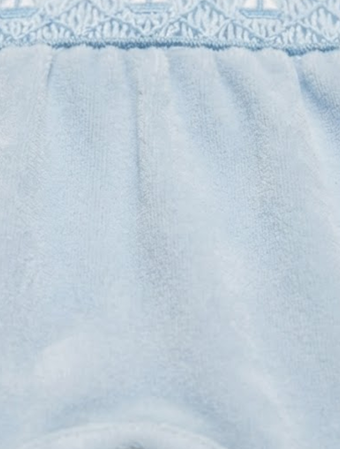 Little Sailor Smocked Velour Sleepsuit – Sky Blue