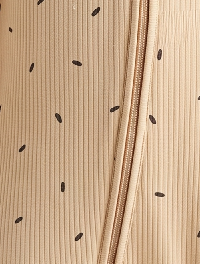 Beige ribbed zipper sleepsuit