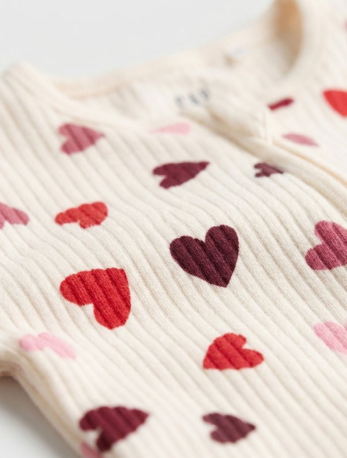 Red love printed ribbed sleepsuit