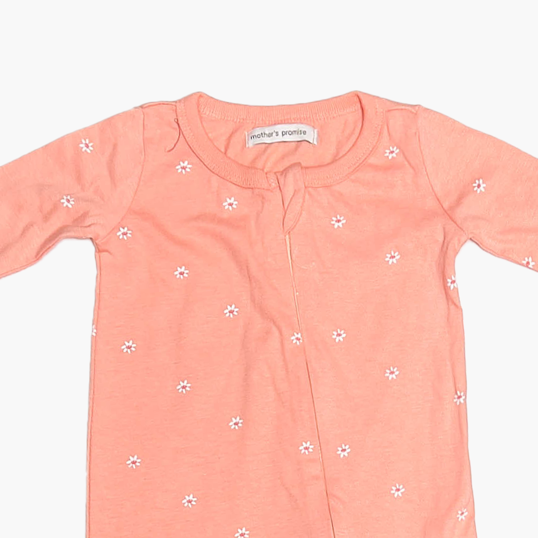 PEACHY ORANGE FLORAL PATTERNED SLEEPSUIT