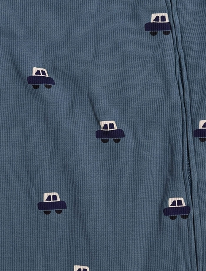 Blue knitted car 2 way zipper sleepsuit