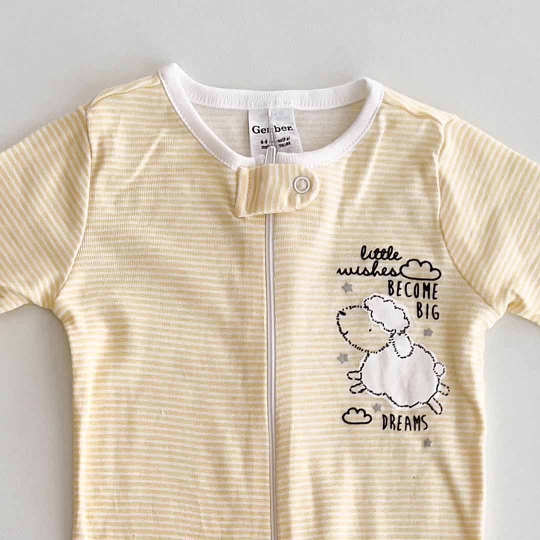 YELLOW AND WHITE STRIPED SLEEPSUIT