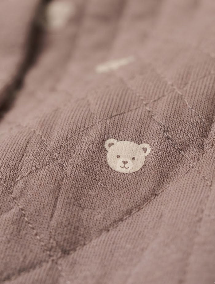 Brown bear printed quilted sleepsuit