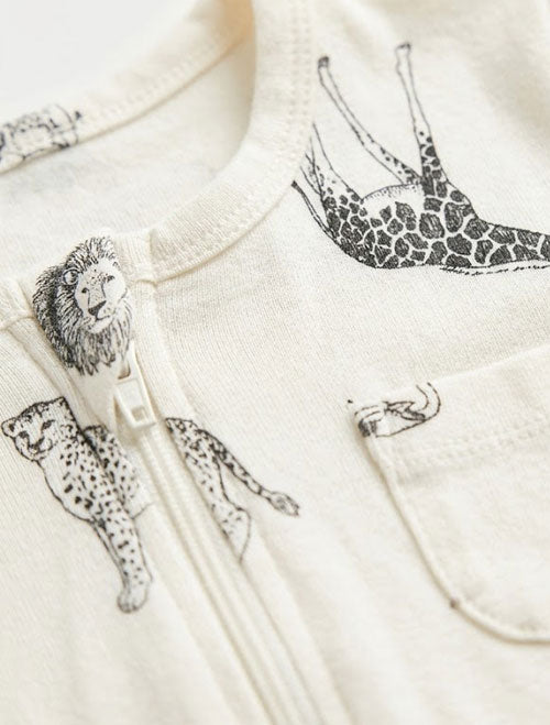 White printed zipper sleepsuit