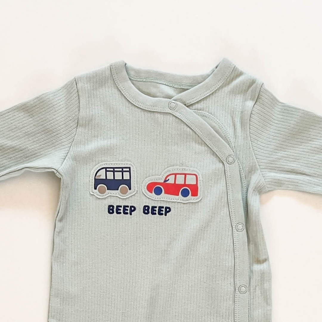 PASTEL GREEN RIBBED SLEEPSUIT