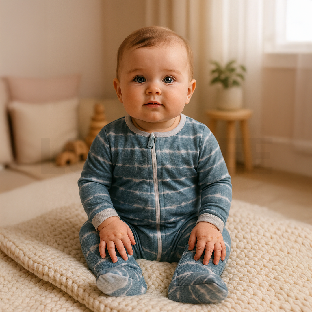 BLUE DIED ZIPPER SLEEPSUIT
