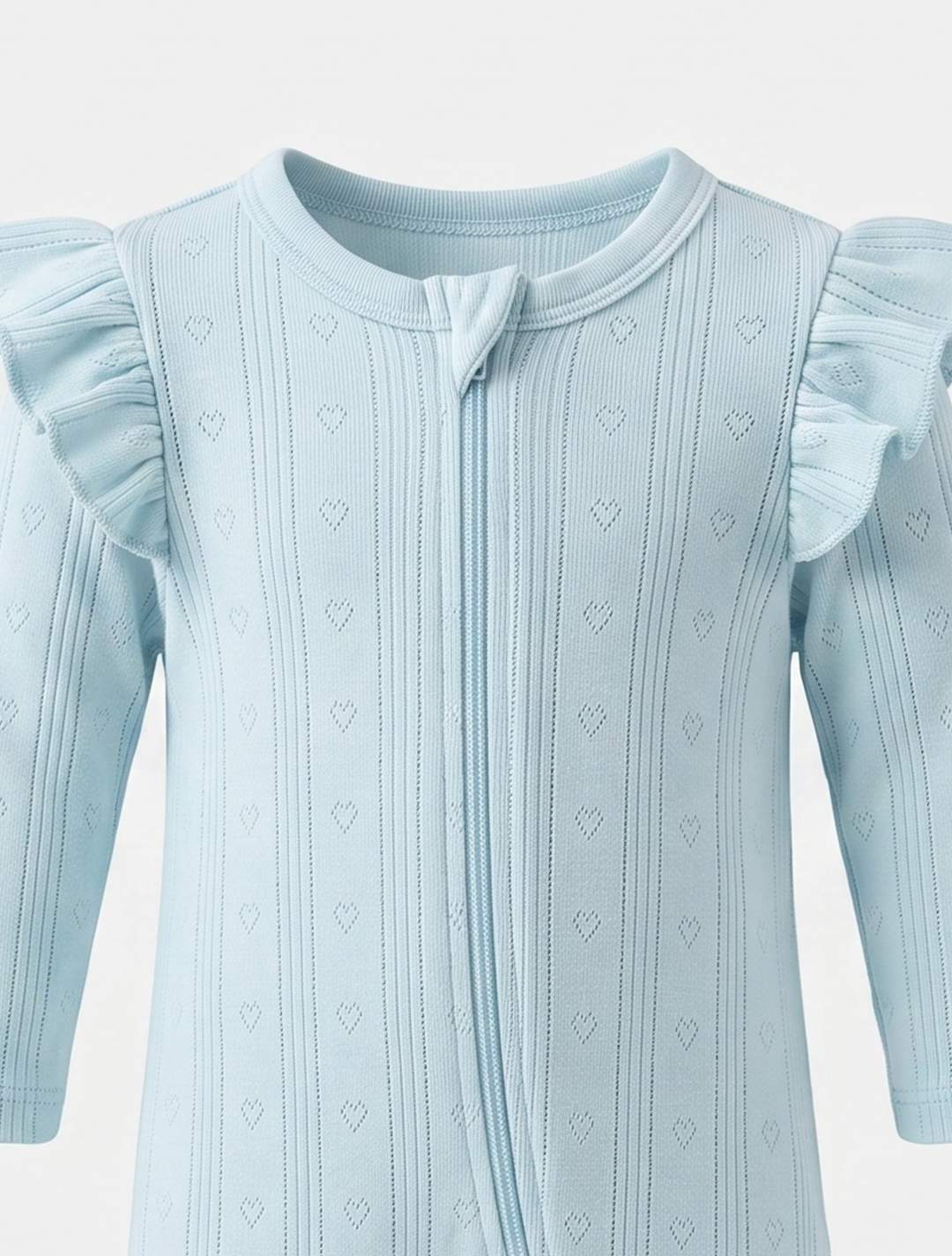 Blue pointelle ruffled sleepsuit
