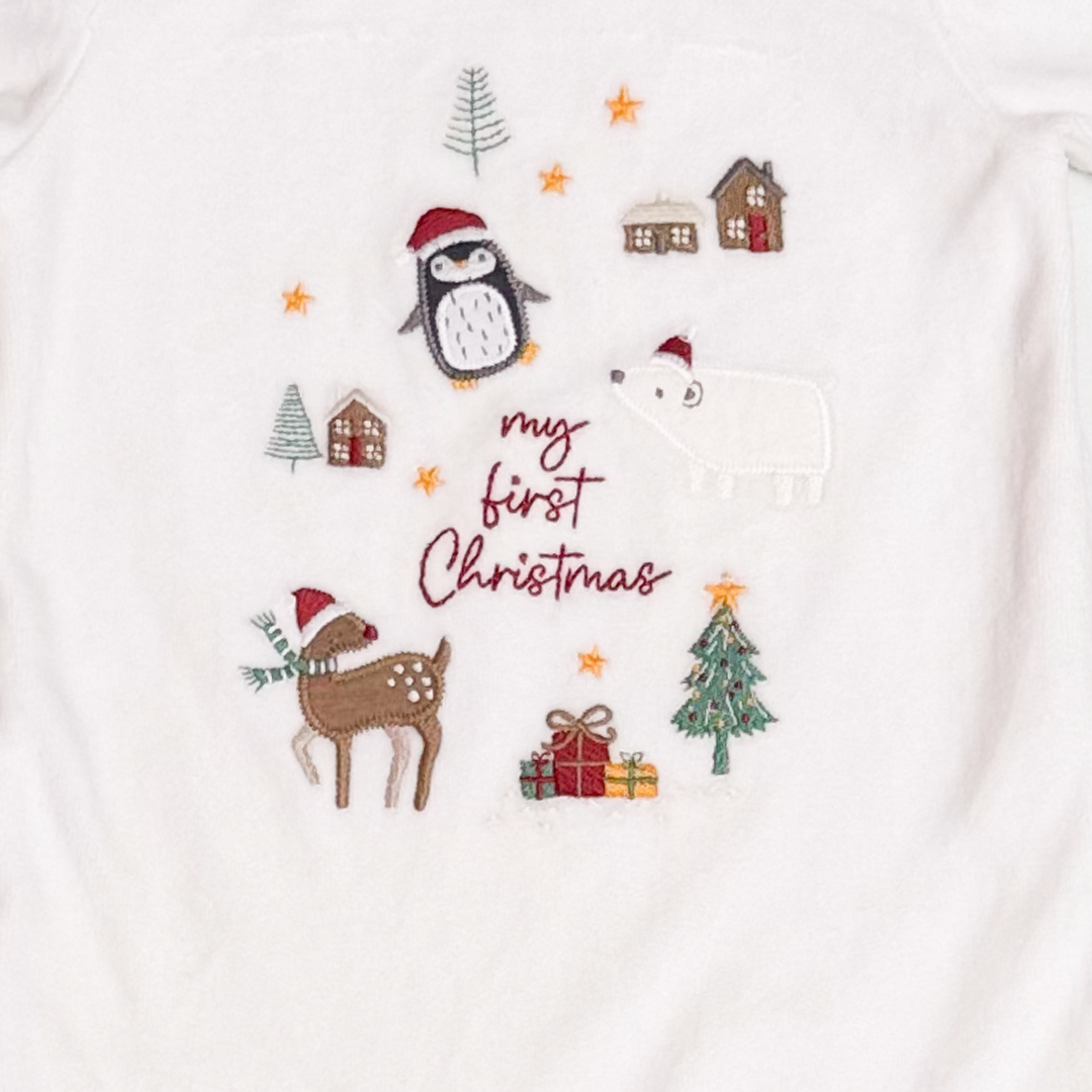CHRISTMAS PRINTED VELVET SLEEPSUIT