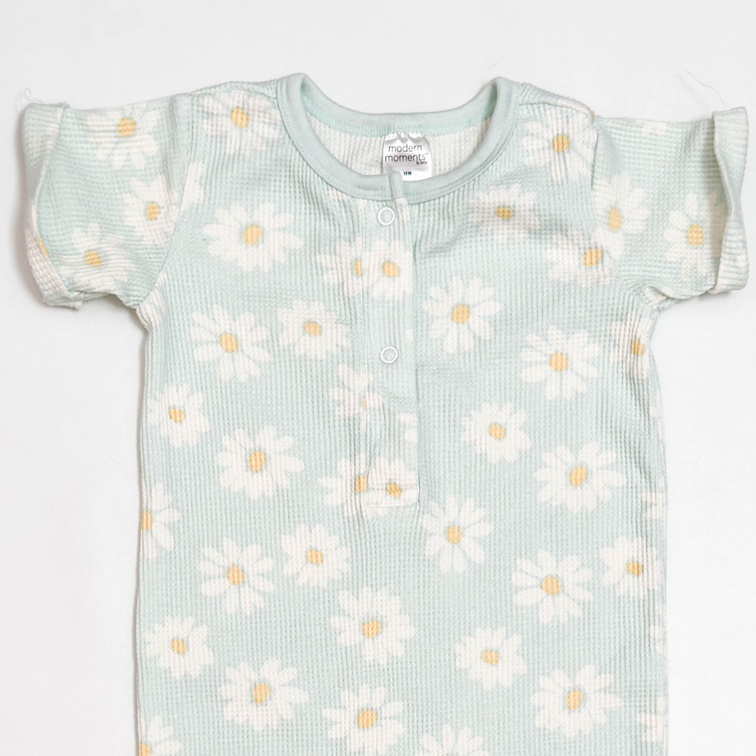 PASTEL GREEN FLORAL KNITTED ROMPER
