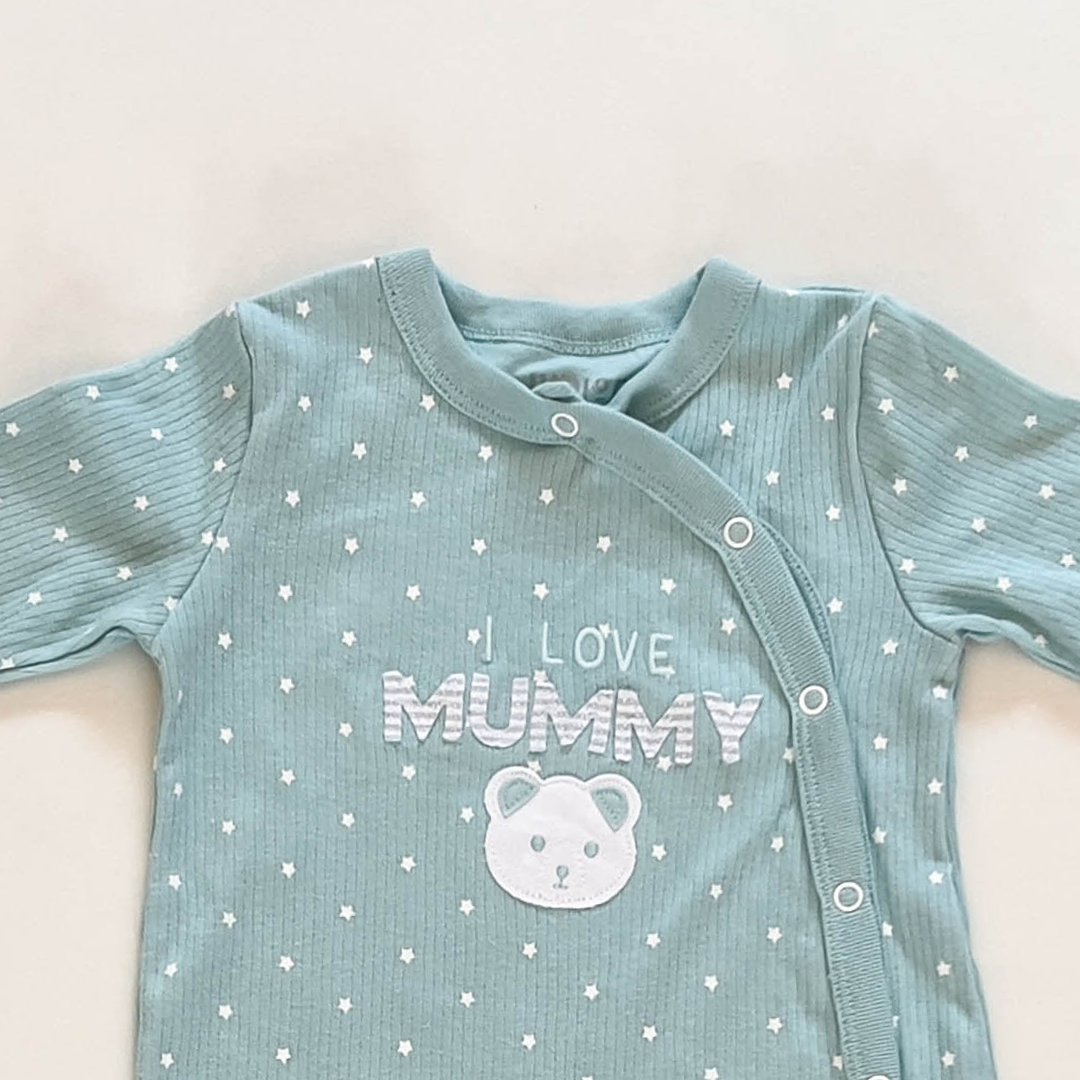 AQUA BLUERIBBED SLEEPSUIT