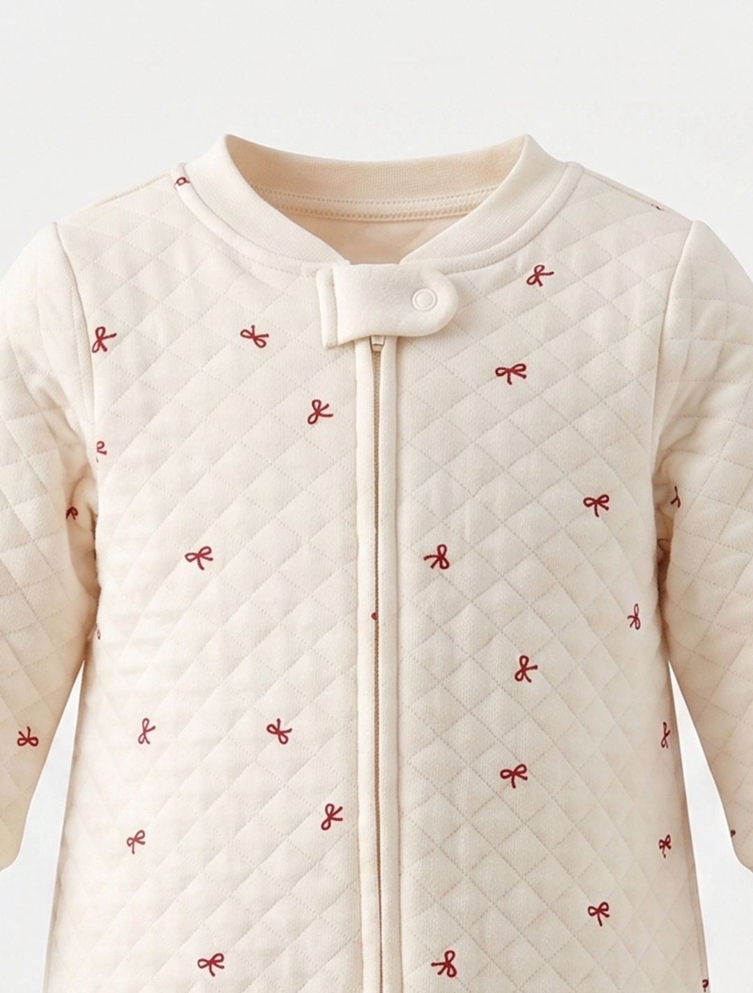 RED BOW QUILTED COTTON SLEEPSUIT