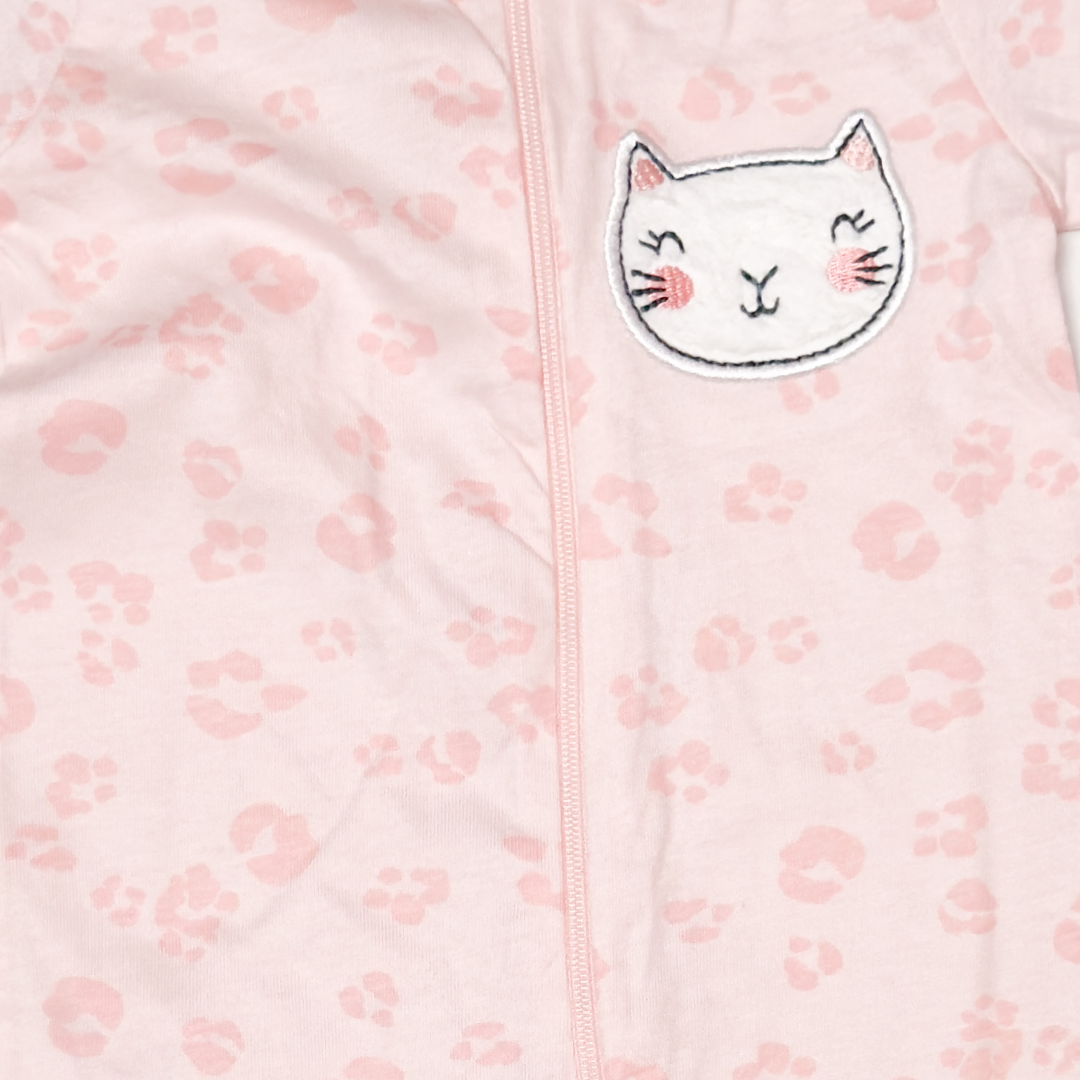 PINK KITTY ZIPPER SLEEPSUIT