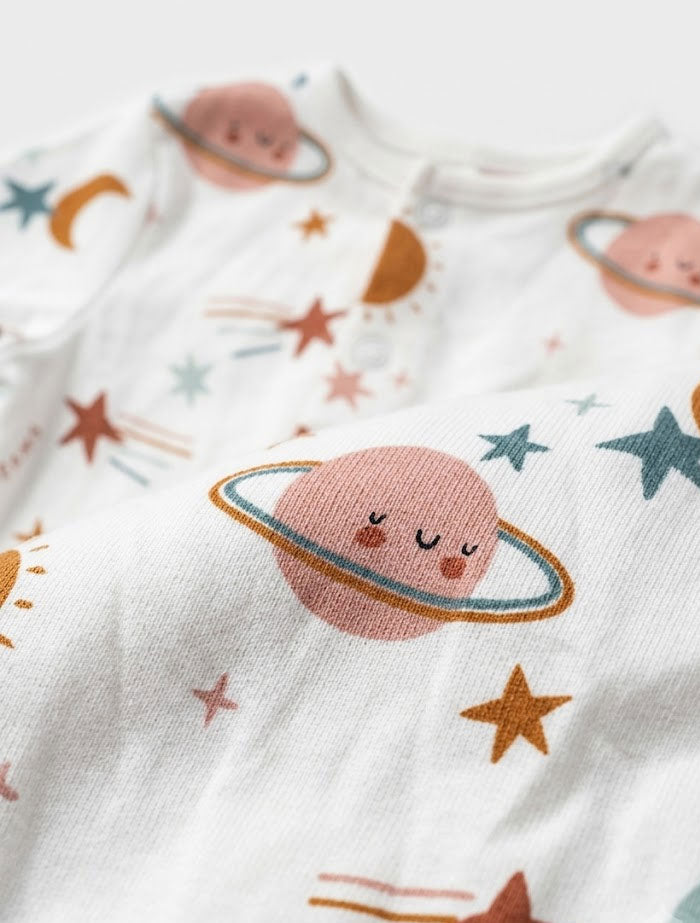 White printed button sleepsuit
