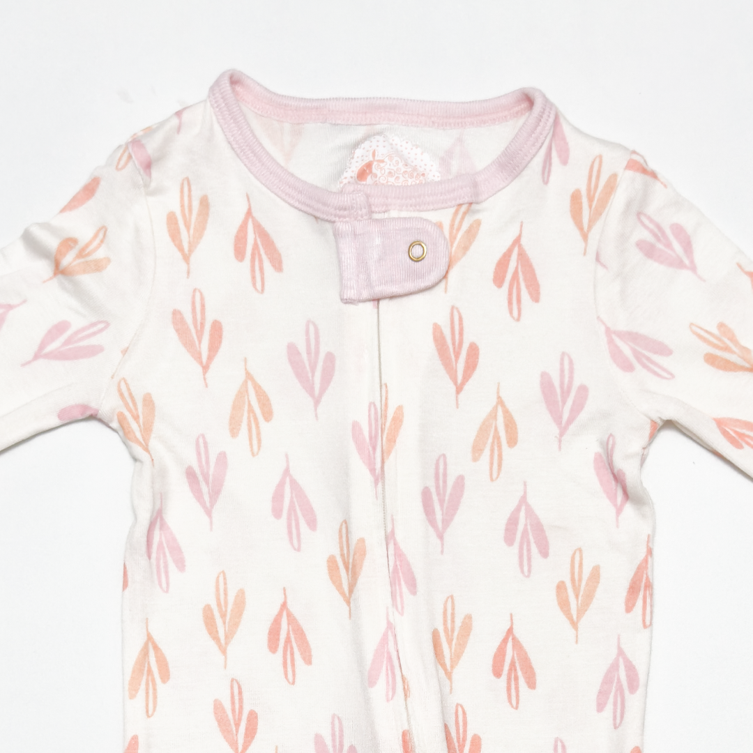 WHITE AND PINK PATTERNED VISCOUS SLEEPSUIT