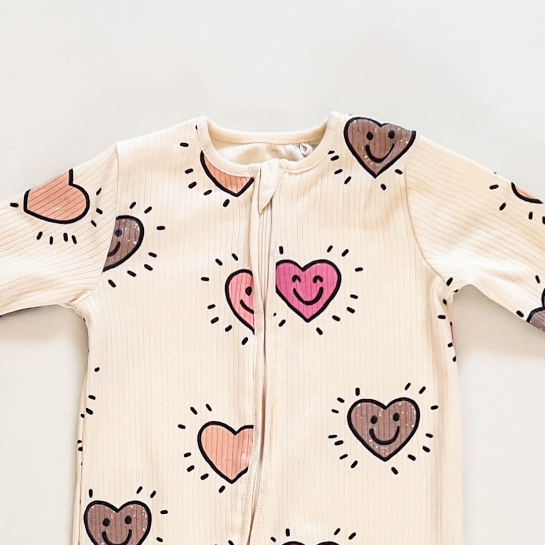 OFF WHITE LOVE PRINTED RIBBED SLEEPSUIT