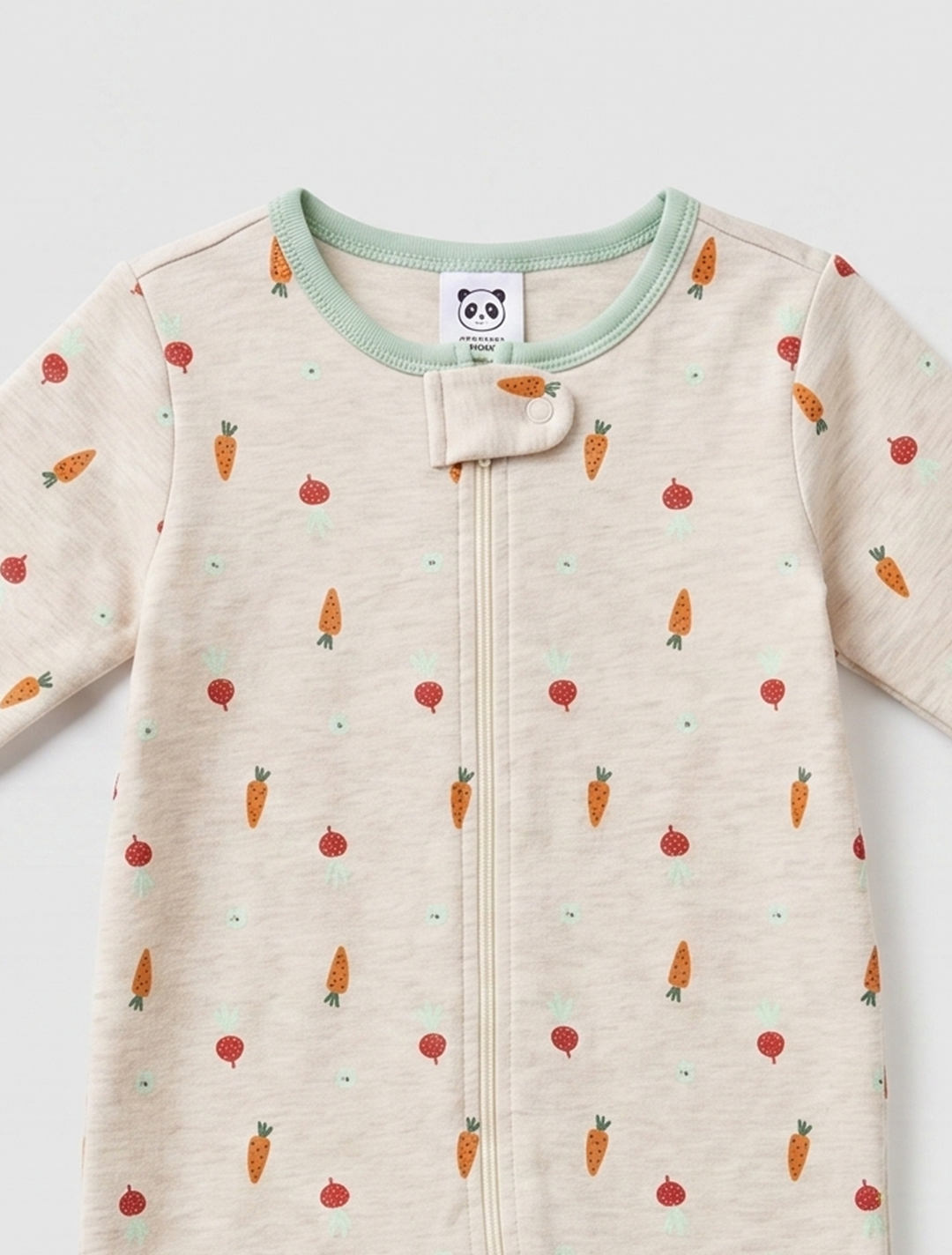 Cute printed beige zipper sleepsuit