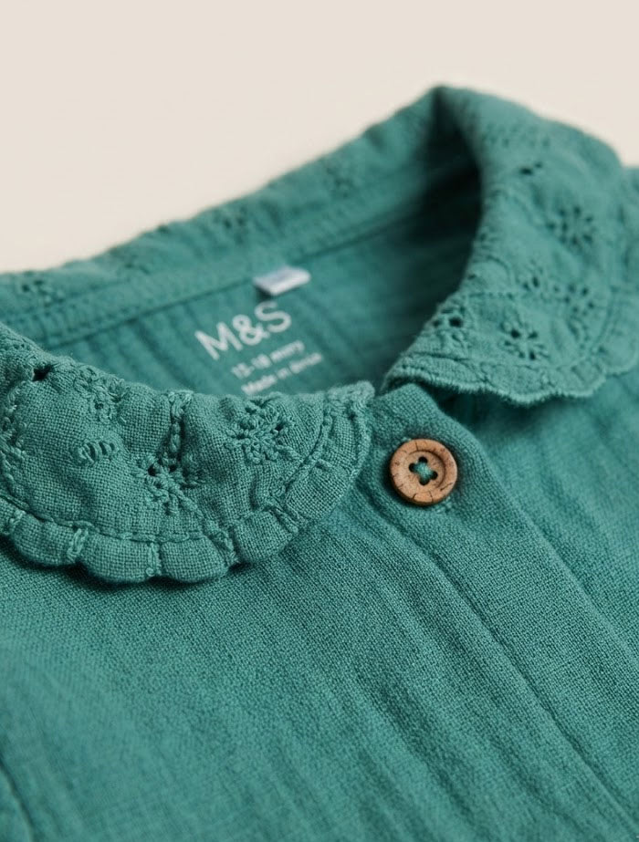 Bottle green muslin girls fancy jumpsuit