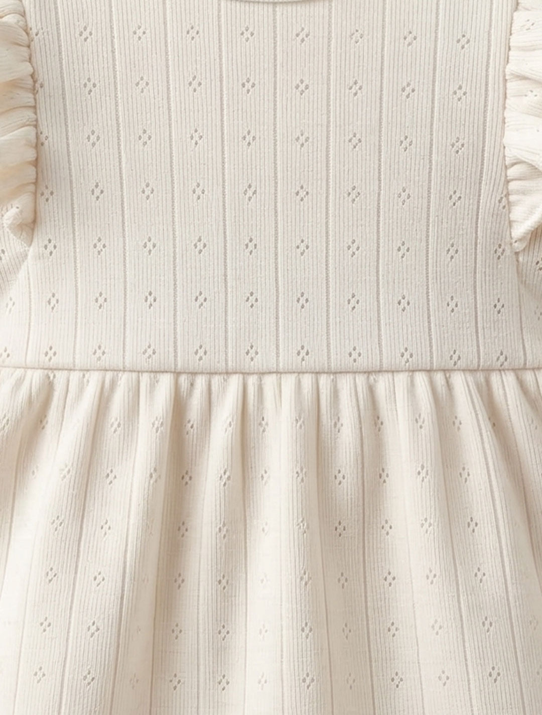 OFF WHITE KNITTED RUFFLED POINTELLE SUNSUIT