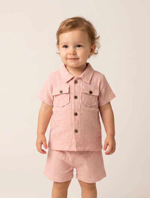 Muslin Shirt & Shorts Co-ord Set – Blush Pink
