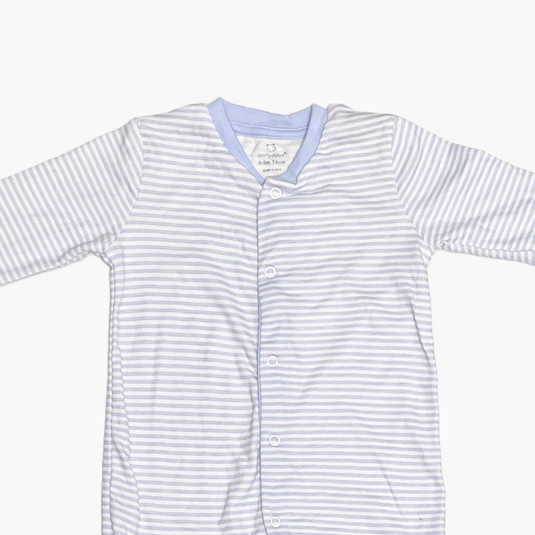 BLUE AND WHITE STRIPED SLEEPSUIT