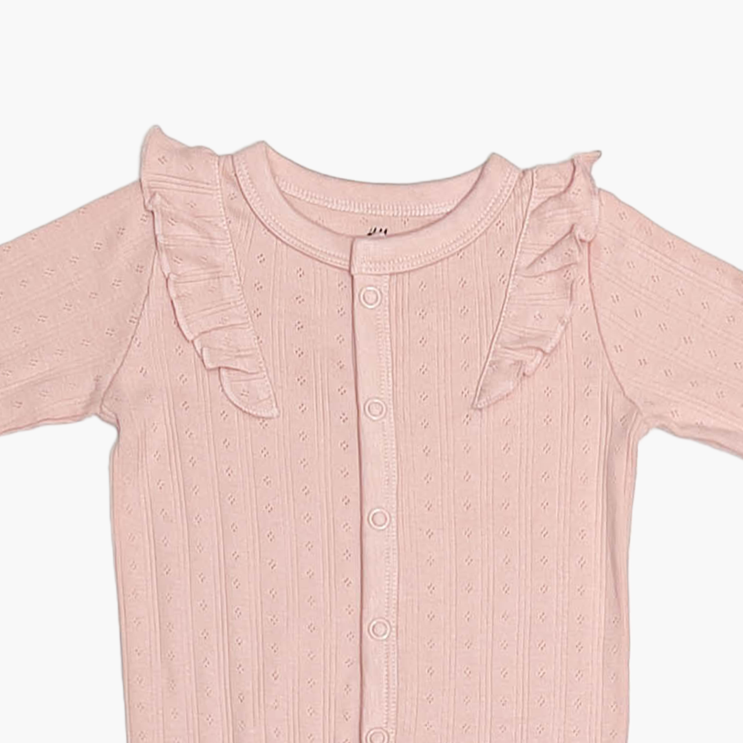 PREMIUM POWDER PINK POINTELLAE RUFFLE ROMPER